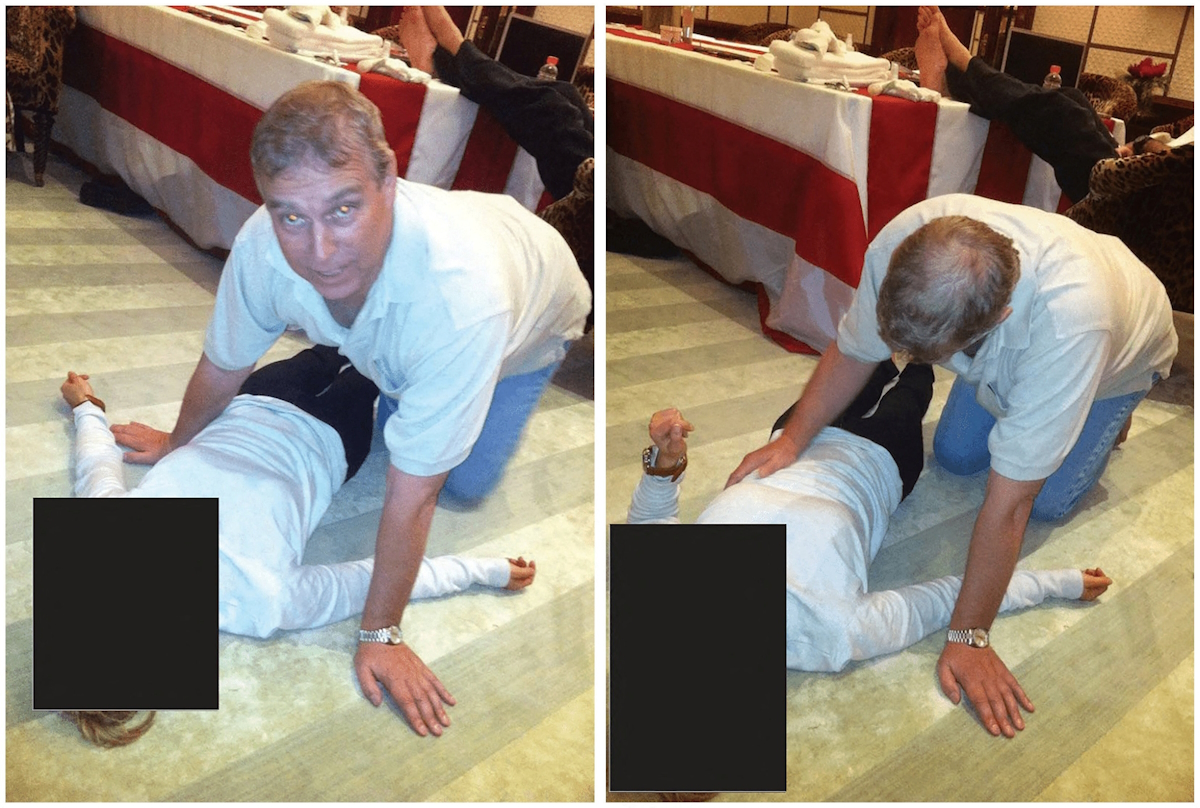 Αφέθηκε ελεύθερος ο Άντριου - Σοκαρισμένος φεύγει από το Τμήμα, δείτε τις πρώτες φωτογραφίες του έκπτωτου πρίγκιπα μετά τη σύλληψη 15 Ο πρίγκιπας Άντριου της Βρετανίας γονατίζει πάνω από μια γυναίκα σε μια σειρά εικόνων που δημοσιεύθηκαν από το Υπουργείο Δικαιοσύνης στην Ουάσινγκτον, ως μέρος μιας νέας συλλογής εγγράφων από τις έρευνές του για τον αποθανόντα χρηματοδότη και καταδικασμένο Τζέφρι Επστάιν